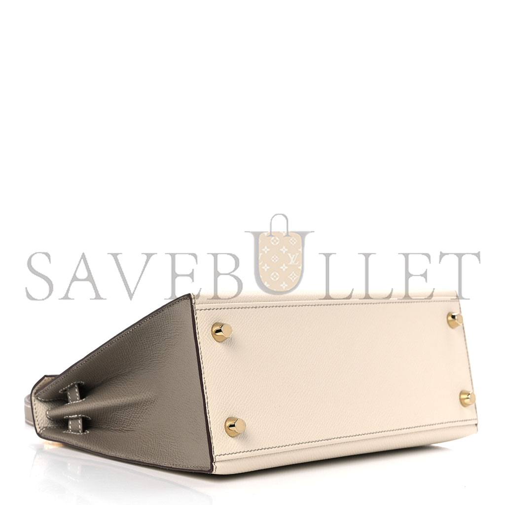 HERMÈS EPSOM KELLY 25 MILKSHAKE WHITE WITH ELEPHANT GRAY (25*17*7cm)